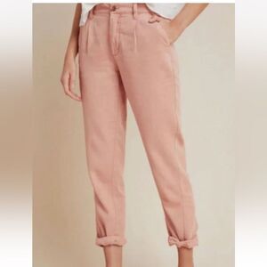 Anthropologie Scout Slim Pleated Chino Pants Sz 26” Pink Coastal Preppy Cottage